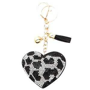 Cow Print Rhinestone Heart, purse charm